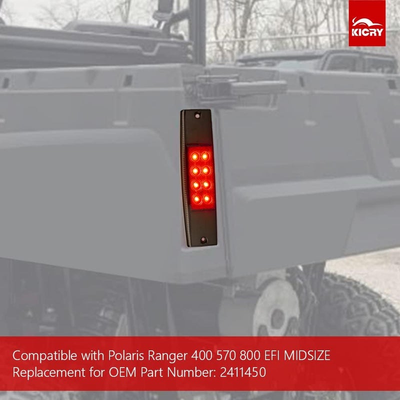 KICRY Ranger Rear Tail Light Compatible with Polaris Ranger 400 570 800 EFI MIDSIZE Red Replace OEM 2411450 (Smoke) - Image 3